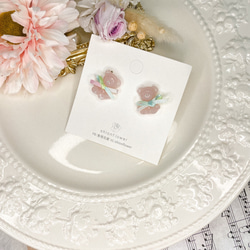 プリザーブドフラワーと熊のオーダーメイドピアス/イヤリング 3枚目の画像