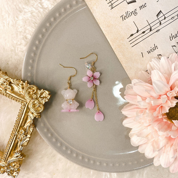 プリザーブドフラワーと熊のオーダーメイドピアス/イヤリング 9枚目の画像