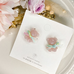 プリザーブドフラワーと熊のオーダーメイドピアス/イヤリング 4枚目の画像