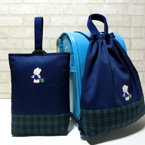 ファミリアワッペン付き《くま・リンゴ》3点セット ナップサック 体操