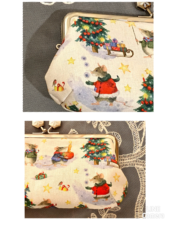 【Creema限定】がま口*口金＊ペンケース＊ドイツ輸入生地acufactum＊クリスマスのマウス*雪の結晶❄️ 12枚目の画像