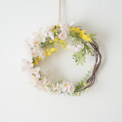 【Creema限定・1点物】山桜と菜の花のフラワーリース 2枚目の画像