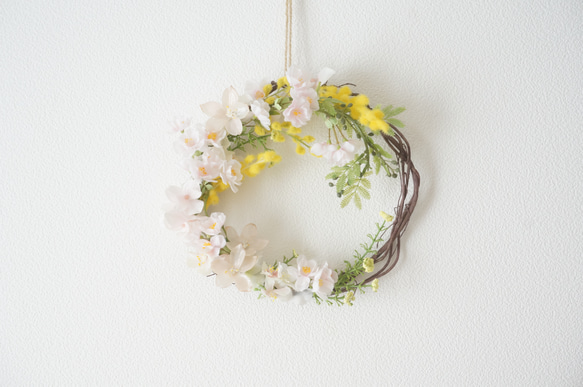 【Creema限定・1点物】山桜と菜の花のフラワーリース 2枚目の画像