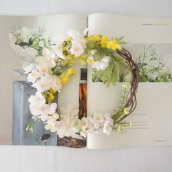 【Creema限定・1点物】山桜と菜の花のフラワーリース 3枚目の画像
