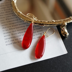 Red Garnet Quartz＊pierced earrings レッドガーネットクォーツ ロングドロップ 1枚目の画像