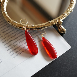 Red Garnet Quartz＊pierced earrings レッドガーネットクォーツ ロングドロップ 2枚目の画像