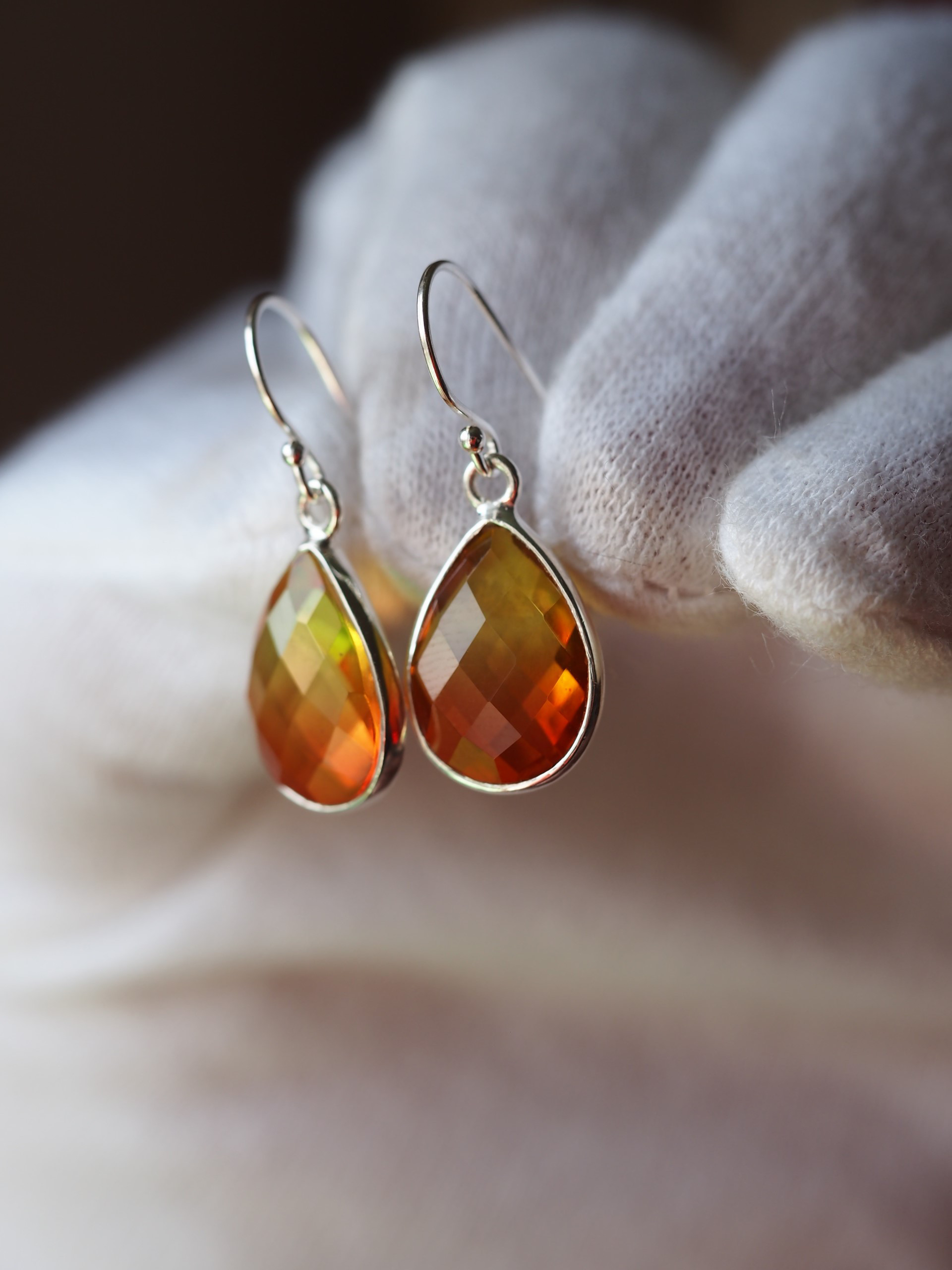 Autumn colour　Quartz　S925(ロジウム）フックピアス❀