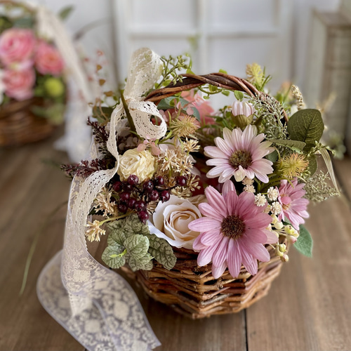 2WAY ローズ＆デージーのバスケットアレンジ アーティフィシャル