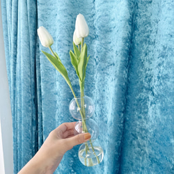 マジカルウォーター  お世話のいらないフラワーインテリア チューリップ 3本 白 ピンク みつ玉 もこもこガラス 6枚目の画像