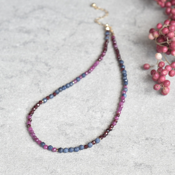 ルビー サファイア ガーネット 配色ビーズネックレス 長さ選択 天然石