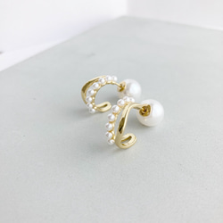 &lt;附珍珠扣&gt; 雙設計環形耳環 第10張的照片