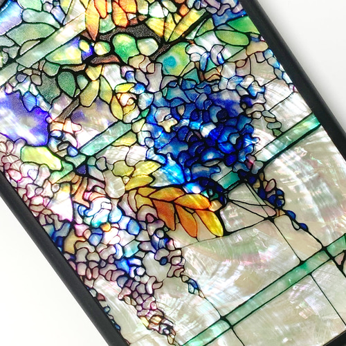 藤の花 螺鈿風 iPhone 15 14 13 全機種対応 名入れ可 天然貝シェル