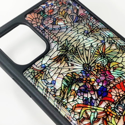 天然貝シェル iPhone 15 全機種対応ケース 名入れ可  ソフト ステンドグラス フローラルアート 耐衝撃 019 7枚目の画像