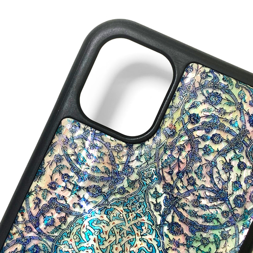 天然シェル♡キラキラ アイリス柄 ブルー オリジナルiPhoneケース フラワー セール】シェル風キラキラ 花柄 スマホケース（スマホケース