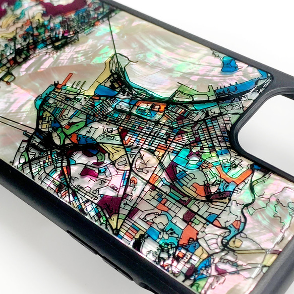 天然貝殼 iPhone 15 相容於所有型號手機殼名稱雕刻軟彩繪玻璃香港地圖防震 026 第8張的照片