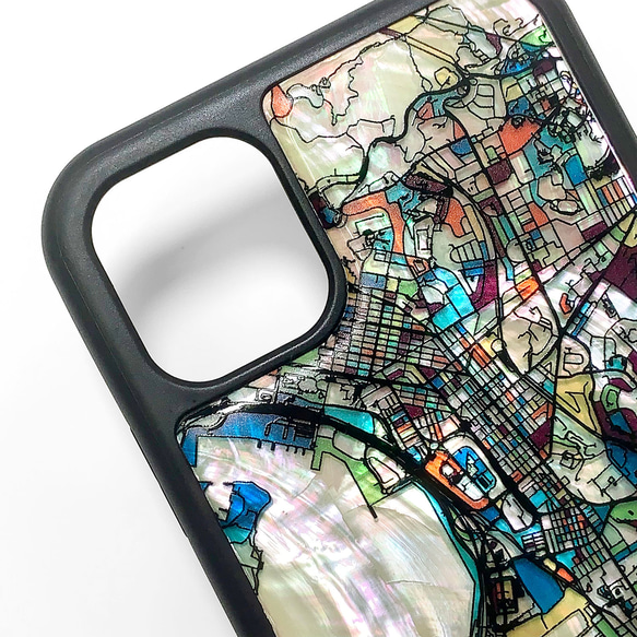 天然貝殼 iPhone 15 相容於所有型號手機殼名稱雕刻軟彩繪玻璃香港地圖防震 026 第9張的照片