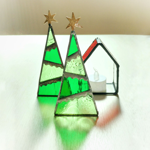 おうち型ステンドグラス・テラリウム・キャンドル飾り・壁掛け