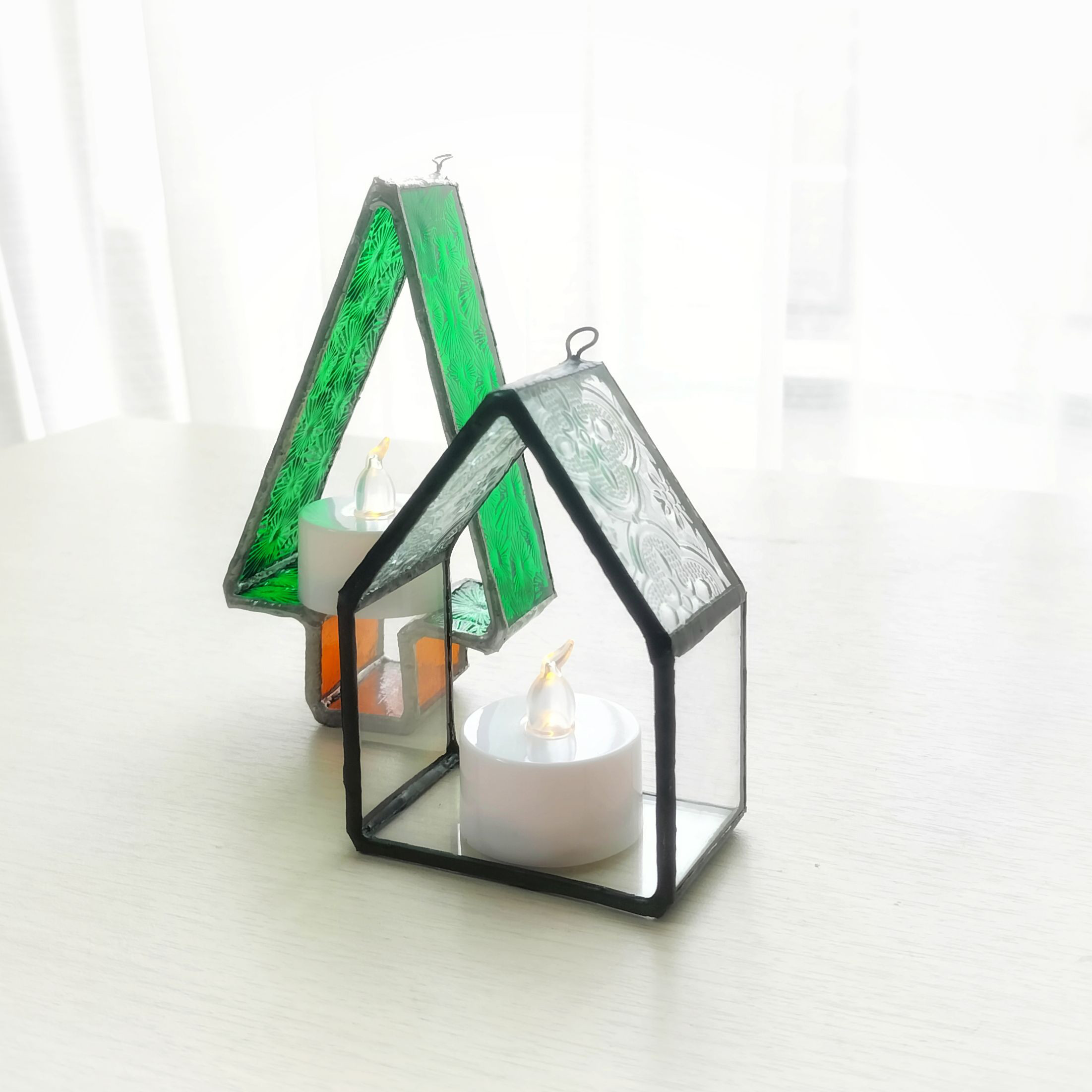 おうち型ステンドグラス・テラリウム・キャンドル飾り・壁掛け