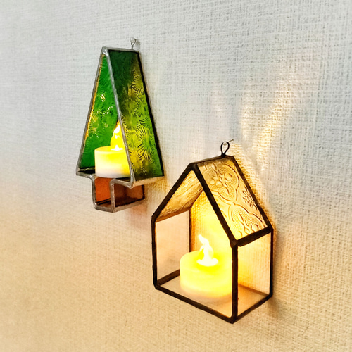 おうち型ステンドグラス・テラリウム・キャンドル飾り・壁掛け