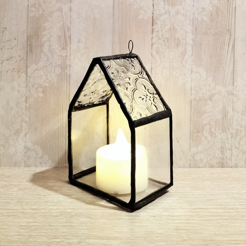 クリスマス　飾り　インテリア　雑貨　キャンドル　ステンドグラス　10個 おうち型ステンドグラス・テラリウム・キャンドル飾り・壁掛け