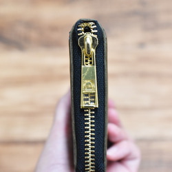 【1点限り】レザー ラウンドファスナー ミニ財布 小さい 財布 日本製 ビジネス オリーブ 4枚目の画像