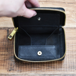 【1点限り】レザー ラウンドファスナー ミニ財布 小さい 財布 日本製 ビジネス オリーブ 3枚目の画像