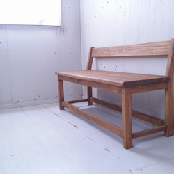 無垢ヒノキで造る家具 アンティーク風 背もたれ付ベンチチェア