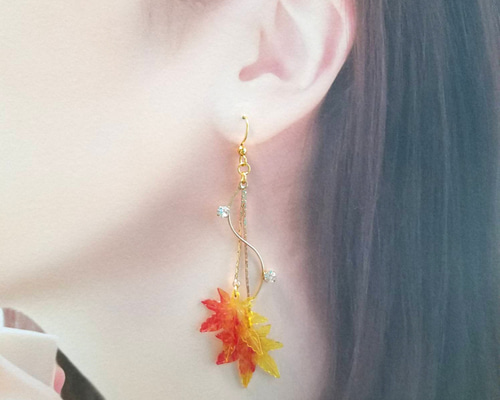 No.1575-C　紅葉☆もみじ☆琉球ガラス☆ピアス・イヤリング(グリーン) 38b9cfeb746fb88f97438711cbce99