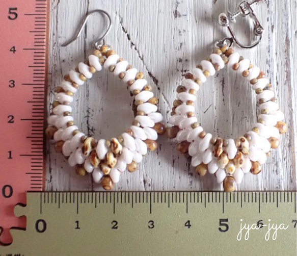 beads earrings ＊ White brown 3枚目の画像