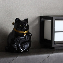 【Creema限定 超早割価格】（2023円OFF+送料無料）へそくりの招き猫 弍号黒丸 10枚目の画像