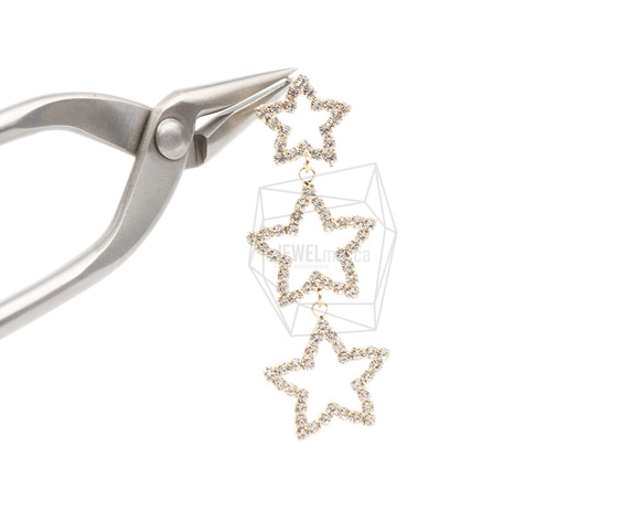 ERG-2144-G【2個入り】トリプルスターピアス,Triple Star Earrings/21mm x 60mm 4枚目の画像