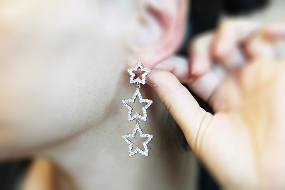 ERG-2144-R【2個入り】トリプルスターピアス,Triple Star Earrings/21mm x 60mm 6枚目の画像