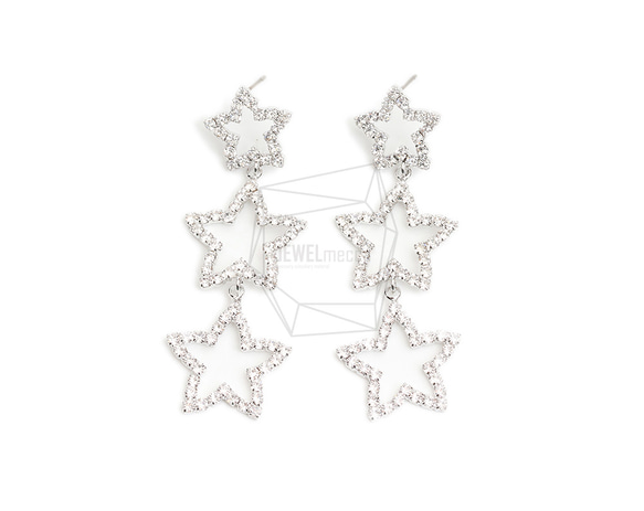 ERG-2144-R【2個入り】トリプルスターピアス,Triple Star Earrings/21mm x 60mm 1枚目の画像