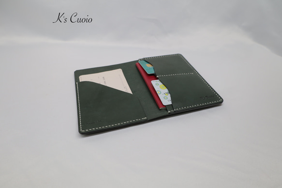 ヌメ革 パスポートケース TypeII（グリーン色）【送料無料】 1枚目の画像