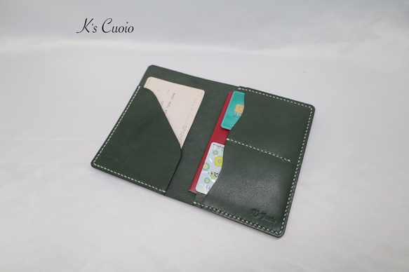 ヌメ革 パスポートケース TypeII（グリーン色）【送料無料】 10枚目の画像