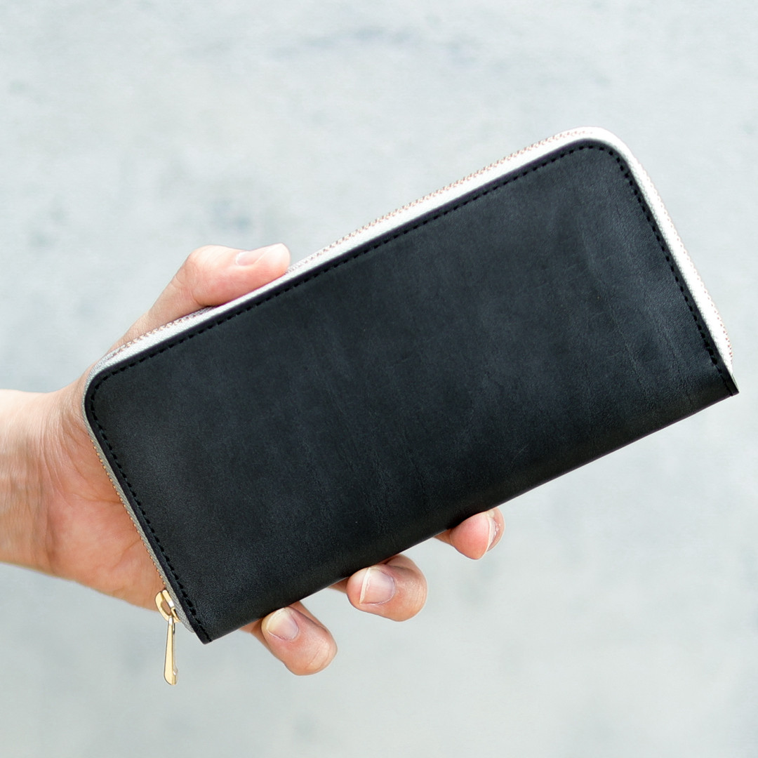 送料無料 国産ブライドルレザー リミテッド ラウンドファスナー ブラック 財布 メンズ レディース 本革