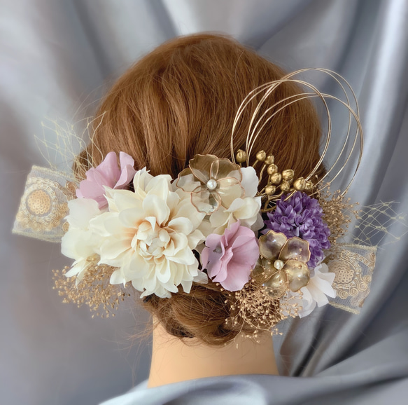1番人気】紫✖️刺繍リボンの髪飾り 成人式 前撮り 結婚式 色打掛 卒業