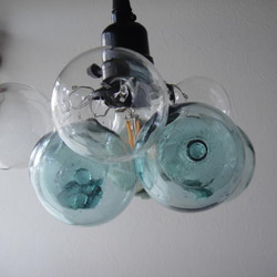 浮き雲ラムネ×クリア9★ヴィンテージガラスボールペンダントランプ　バブルガラスシャボン玉ランプ 6枚目の画像