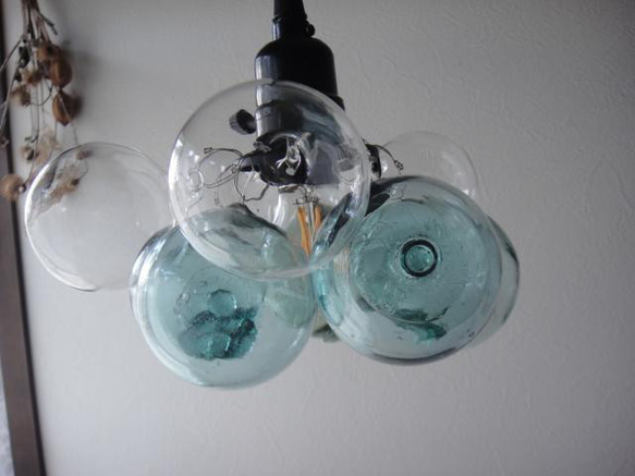 浮き雲ラムネ×クリア9★ヴィンテージガラスボールペンダントランプ　バブルガラスシャボン玉ランプ 6枚目の画像