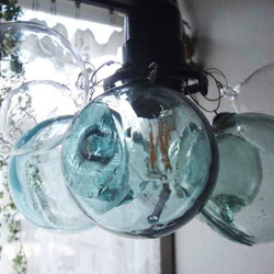 浮き雲ラムネ×クリア9★ヴィンテージガラスボールペンダントランプ　バブルガラスシャボン玉ランプ 5枚目の画像