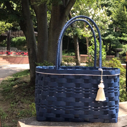 再販⭐︎ネイビーのかごバッグ 差し色シルバー☆受注生産 かごバッグ