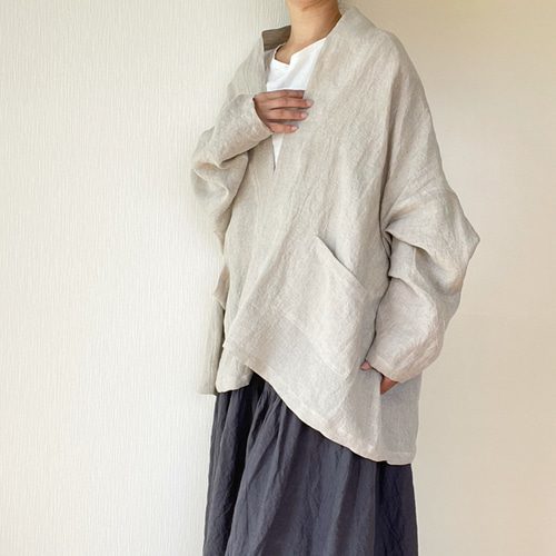 リネン羽織 ラスト1着☆在庫品☆さらっと羽織るリネンのオーバーサイズ変形