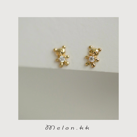 ピアス 片耳用 熊 カップル 片耳用 小ぶり スキンジュエリー 通勤 14k アレルギー対応 SV925-Melonkk 3枚目の画像