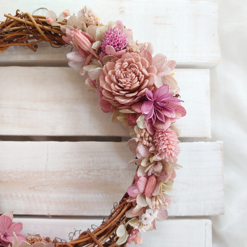 淡いピンク系ドライフラワーハーフリース ふわふわテールリードの