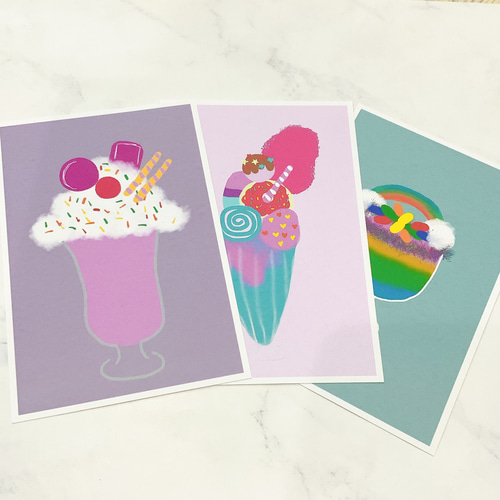 パフェ 3枚セット ポストカード かわいい はがき イラスト
