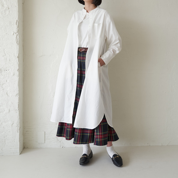 Morino Gakko Infinite ways to dress! 帶領襯衫長連衣裙，也可以作為外罩穿 [白色] Shir 第4張的照片