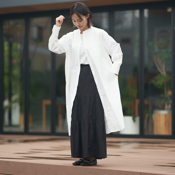 Morino Gakko Infinite ways to dress! 帶領襯衫長連衣裙，也可以作為外罩穿 [白色] Shir 第1張的照片