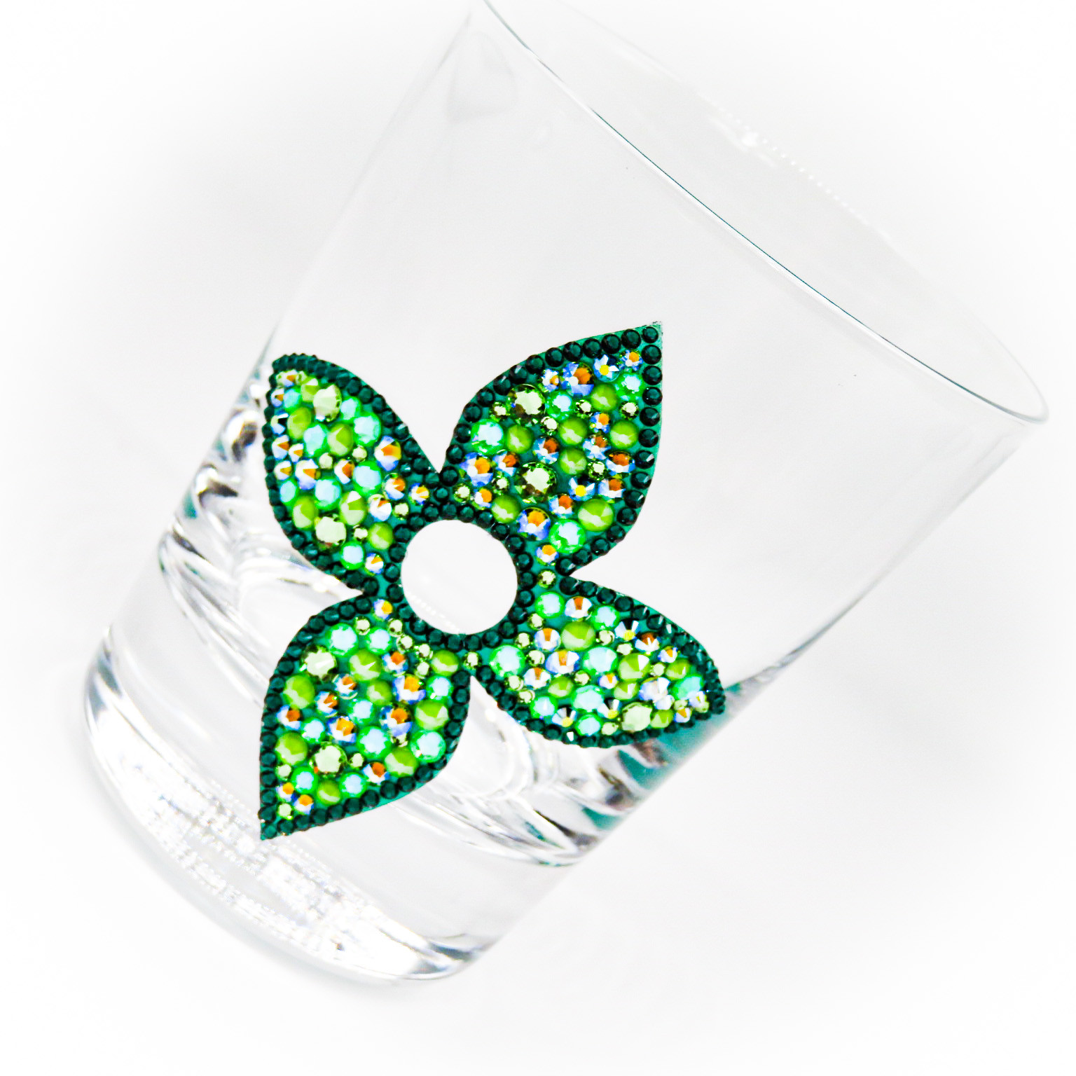 【ロックグラス　Bigフラワー  グリーン】 高級ギフトボックス付き　結婚祝い 誕生日 プレゼント ギフト デコグラス