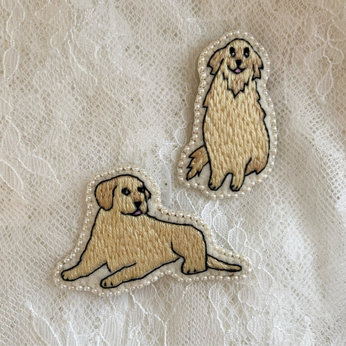刺繍ブローチ｢ゴールデンレトリバー｣ ブローチ lotti 通販 14473326