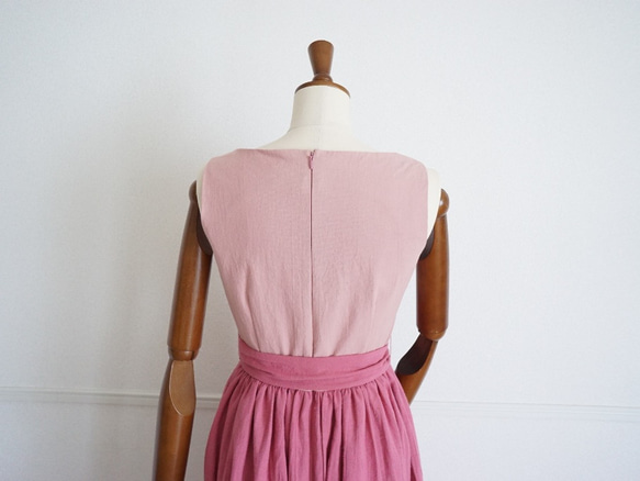 ＼60%降價／“Pink×Pink”亞麻船領連衣裙XS 第4張的照片